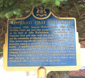 Ontario's first gold mine historical plaque. Photo by Gus Zylstra