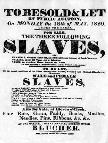 Slaves to be sold poster, 1829